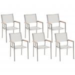 Beliani Conjunto de 6 Cadeiras de Jardim Assento em Têxtil Branco Estrutura de de Aço Inoxidável para Exterior Design Moderno 58x55x87 - 4251682228725
