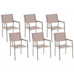 Beliani Conjunto de 6 Cadeiras de Jardim Assento em Têxtil Creme Estrutura de de Aço Inoxidável para Exterior Design Moderno 58x55x87 - 4251682205597