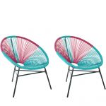 Beliani Conjunto de 2 Cadeiras de Jardim em Rattan Sintético Rosa e Azul Pés Metálicos Design Resistente Estilo Moderno 76x76x85 - 4260624113685