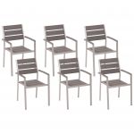 Beliani Conjunto de 6 Cadeiras de Jardim Cinzentas em Alumínio e Madeira Sintética 57x54x88 - 4260624119656