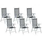 Beliani Conjunto de 6 Cadeiras de Jardim de Alumínio Cinzento e Têxtil Preto Ajustáveis e Dobráveis 65x54x103 - 4260602377153