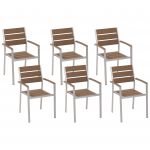 Beliani Conjunto de 6 Cadeiras de Jardim Castanho em Alumínio e Madeira Sintética 57x54x88 - 4260624119649