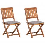 Beliani Conjunto de 2 Cadeiras de Jardim de Madeira de Acácia Dobráveis com Almofadas Cinzentas 50x46x90 - 4260586353372
