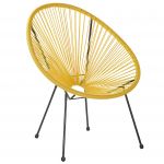 Beliani Cadeira de Jardim em Rattan Sintético Amarelo e Pés Metálicos Design Resistente Estilo Moderno 90x70x87 - 4251682259583