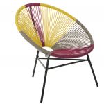 Beliani Cadeira de Jardim em Rattan Sintético Multicolor Amarelo e Pés Metálicos Design Resistente Estilo Moderno 76x76x85 - 4260624113722