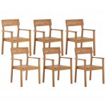Beliani Conjunto de 6 Cadeiras com Braços em Madeira de Acácia Clara Rústico Jardim Exterior 56x60x88 - 4251682280433