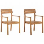 Beliani Conjunto de 2 Cadeiras com Braços em Madeira de Acácia Clara Rústico Jardim Exterior 56x60x88 - 4251682280419