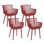 Beliani Conjunto de 4 Cadeiras em Plástico Vermelho Apoio de Braços Estilo Minimalista 45x52x84 - 4251682282024