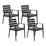 Beliani Conjunto de 4 Cadeiras em Alumínio Preto com Almofadas Encosto de Ripas Design Moderno 58x54x86 - 4255664805027