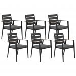 Beliani Conjunto de 6 Cadeiras em Alumínio Preto com Almofadas Encosto de Ripas Design Moderno 58x54x86 - 4255664805034