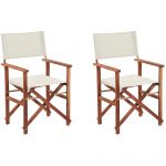 Beliani Conjunto de 2 Cadeiras de Diretor Dobráveis de Jardim em Tecido Branco Sujo 50x50x91 - 4251682267359