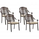 Beliani Conjunto de 4 Cadeiras de Jardim em Alumínio Castanho com Almofadas de Poliéster Creme Estilo Vintage 64x53x92 - 4251682228459