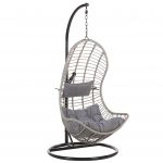 Beliani Cadeira Suspensa de Rattan Cinzento com Estrutura de Aço Preto Incluindo Almofadas de Estilo Boho 97x80x199 - 4251682234863