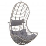Beliani Cadeira Suspensa de Rattan Cinzento Incluindo Almofadas de Estilo Boho 80x66x137 - 4251682236546