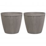 Beliani Conjunto de 2 Vasos para Plantas Mistura de Pedra Sólida Redonda Taupe 44 cm Exterior para todos os Climas XX - 4255664814661