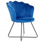 Beliani Cadeira sem Braços Estofos em Veludo Azul Marinho Encosto em Concha Design Clássico Vintage Estrutura Metálica Preta - 4255664824899