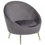 Beliani Cadeira de Veludo Cinzento com Pernas Douradas para Sala de Estar Retro Glamour 76x80x81 - 4251682220460