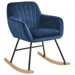Beliani Cadeira de Baloiço em Tecido de Veludo Azul Marinho e Pernas de Metal Sobre Madeira Maciça Estilo Escandinavo Moderno 74x60x82 - 4251682218771