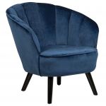 Beliani Poltrona Estofada em Veludo Azul Escuro Cadeira Decorativa com Encosto em Forma de Concha Glamour Sala 77x52x76 - 4260624114095