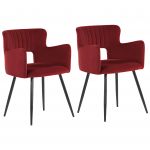 Beliani Conjunto de 2 Cadeiras Estofadas em Veludo de Poliéster Vermelho Escuro com Apoio de Braços e Encosto Recortado Pés Pretos de Metal - 4255664811080