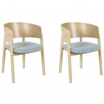 Beliani Conjunto de 2 Cadeiras em Madeiras Clara e Assento Azul Claro Pés de Madeira de Seringueira Retro Estilo Tradicional 47x56x74 - 4251682293686