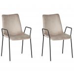 Beliani Conjunto de 2 Cadeiras em Veludo Castanho com Estrutura de Metal de Encosto Alto Design Moderno para Salas de Jantar, Estar e Estudo 60x57x87 - 4251682255783