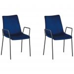 Beliani Conjunto de 2 Cadeiras em Veludo Azul Escuro com Estrutura de Metal de Encosto Alto Design Moderno para Salas de Jantar, Estar e Estudo 60x57x87 - 4251682255790