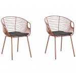 Beliani Conjunto de 2 Cadeiras Metálicas Cor de Cobre Vermelho Assentos de Pele Sintética Preta para Sala de Jantar Ou Cozinha Estilo Moderno 56x60x79 - 4251682245111