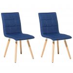 Beliani Conjunto de 2 Cadeiras Estofadas em Tecido Azul Marinho com Pés de Madeira Modernos, Ideais para Design Retro Ou Escandinavo 51x42x88 - 4260586358841