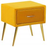 Beliani Mesa de Cabeceira em Veludo Amarelo com 1 Gaveta e Design Minimalista, Mobiliário para o Quarto 38x46x49 - 4251682238106