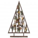 Beliani Peça Decorativa Árvore de Natal Madeira de Pinho Escuro 62 cm com Pinhas Luzes led Rústico Boho Design 6x38x62 - 4251682289467
