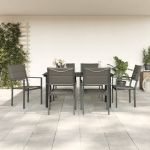 vidaXL 7 Peças Conjunto de Jantar para Jardim Aço e Textilene Preto - 3200747