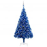 vidaXL Árvore de Natal Artificial com Luzes LED e Bolas 240 cm Pvc Azul - 3077683