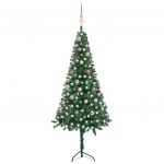 vidaXL Árvore Natal Artif. Canto com Luzes Led/bolas 180 cm Pvc Verde - 3077954