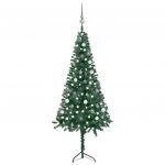vidaXL Árvore Natal Artif. Canto com Luzes Led/bolas 180 cm Pvc Verde - 3077964