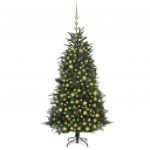 vidaXL Árvore Natal Artificial com Luzes LED e Bolas 210cm Pvc&pe Verde - 3077829