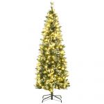 HomCom Árvore de Natal Artificial com 240 Luzes LED 618 Ramos Suporte de Aço e Formato Slim para Interior Ø68x180 cm Verde - 830-760V90GN