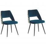 Beliani Conjunto de 2 Cadeiras de Jantar Azul em Veludo de Poliéster com Pés Pretos Estilo Elegante para Interiores Modernos 50x43x79 - 4251682243933