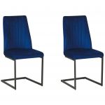 Beliani Conjunto de 2 Cadeiras de Jantar com Assento Estofado em Veludo Azul com Encosto Alto Sala de Estar 47x50x95 - 4251682255882