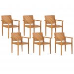 Beliani Conjunto de 6 Cadeira de Jardim em Madeira de Acácia Clara para Exterior com Braços Estilo Tradicional Moderno 55x40x82 - 4255664829337