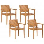 Beliani Conjunto de 4 Cadeira de Jardim em Madeira de Acácia Clara para Exterior com Braços Estilo Tradicional Moderno 55x40x82 - 4255664829320