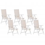 Beliani Conjunto de 6 Cadeiras de Jardim de Alumínio Branco e Têxtil Creme Ajustáveis e Dobráveis 54x65x103 - 4255664842886