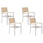 Beliani Conjunto de 4 Cadeiras de Jardim em Madeira Sintética Clara e Alumínio Branco 57x57x90 - 4255664842954