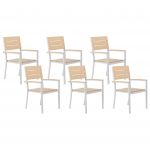 Beliani Conjunto de 6 Cadeiras de Jardim Cor de Madeira Clara e Brancas em Alumínio e Madeira Sintética Resistentes às Intempéries 55x55x90 - 4255664842923