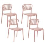 Beliani Conjunto de 4 Cadeiras de Jantar em Plástico Rosa Empilháveis Minimalistas Uso em Interior e Exterior 45x50x78 - 4251682282000