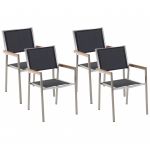 Beliani Conjunto de 4 Cadeiras de Jardim Assento em Têxtil Preto Estrutura de Aço Inoxidável para Exterior Design Moderno 55x58x87 - 4251682275590