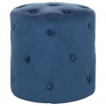 Beliani Pufe Cilíndrico Azul Escuro Poliéster Aveludado com 40 cm de Diâmetro Estilo Chesterfield 40x40x40 - 4251682225588