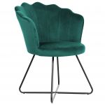 Beliani Cadeira sem Braços Estofos em Veludo Verde Encosto em Concha Design Clássico Vintage Estrutura Metálica Preta 67x70x86 - 4255664824875