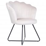 Beliani Cadeira sem Braços Estofos em Veludo Branco Creme Encosto em Concha Design Clássico Vintage Estrutura Metálica Preta 67x70x86 - 4255664824868