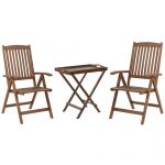 Beliani Conjunto de Jardim em Madeira Escura de Acácia com 1 Mesa e 2 Cadeiras Reclináveis Dobráveis de Design Intemporal 68x45x73 - 4255664831491